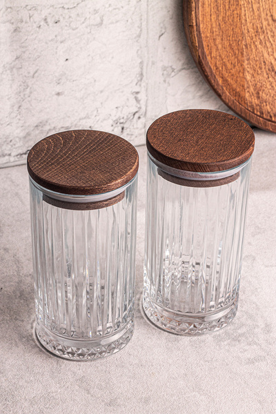 Snippy Mira 2-Piece Wooden Vacuum Glass Storage Container with Lid 450 ml 2 Pieces