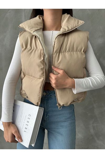 MEECY Kurze, kurze Pufferweste für Damen