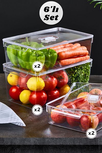 MİHEL Gloss 6-Piece Mix Refrigerator with Lid and Organizer Cabinet and Storage Container Home