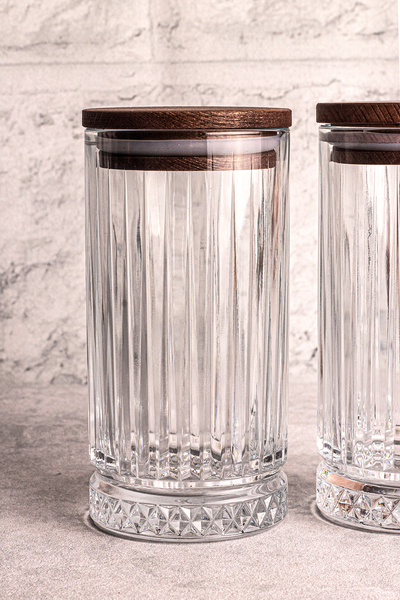 Snippy Mira 2-Piece Wooden Vacuum Glass Storage Container with Lid 450 ml 2 Pieces