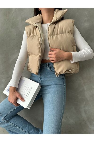 MEECY Kurze, kurze Pufferweste für Damen