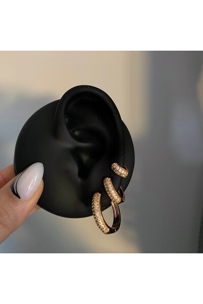 h&b design jewel Zirkon Taşlı 3 Lü Halka Küpe