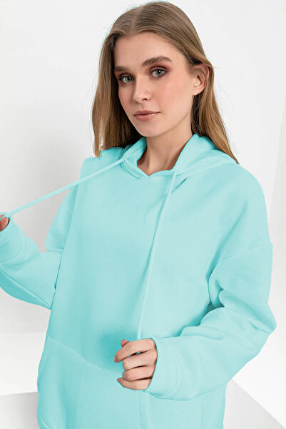 SALAS MODA Düz Kapüşonlu Kanguru Cepli Sweatshirt