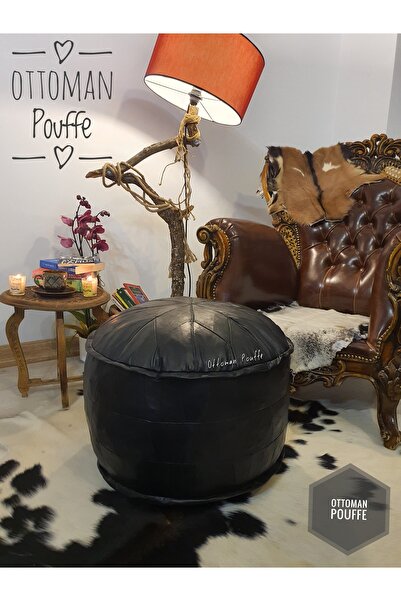 Ottoman Pouffe Dolgulu ! Art Deco El Yapımı Hakiki Deri Orijinal Bohem Ottoman Puf Ayak Yer Minderi 60x40cm