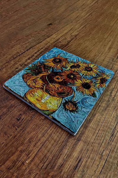 Begoloni Stone Decor Van Gogh Artifact Printed Natural Stone Trivet 15X15Cm Pot Pan Mat