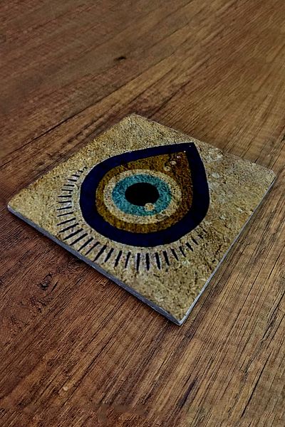 Begoloni Stone Decor Natural Stone Trivet 15x15cm Evil Eye Bead Printed -3