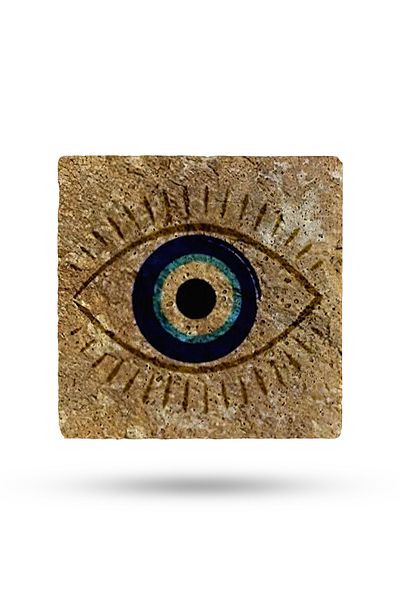 Begoloni Stone Decor 15X15Cm Natural Stone Trivet - Evil Eye Bead Printed Eye Teapot Pot Pan Coaster