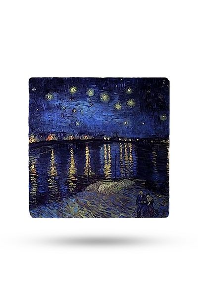 Begoloni Stone Decor Van Gogh Artifact Printed Natural Stone Trivet 15X15Cm Pot Pan Mat