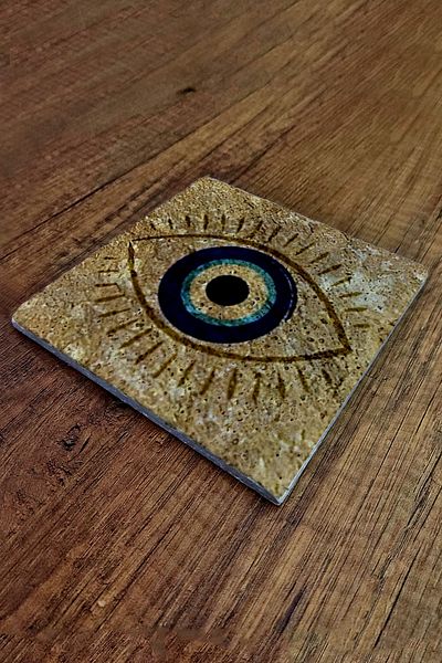 Begoloni Stone Decor 15X15Cm Natural Stone Trivet - Evil Eye Bead Printed Eye Teapot Pot Pan Coaster