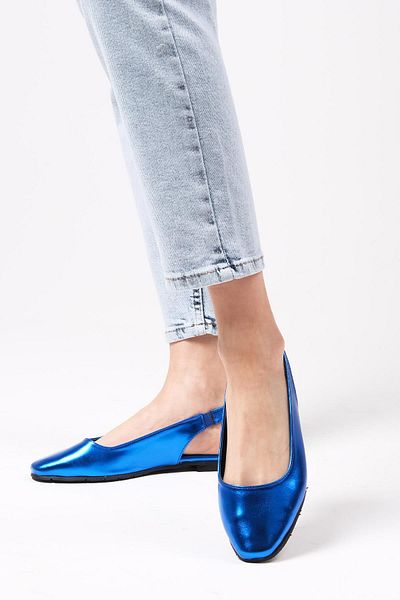 Mio Gusto Balerina plată de damă Ally Metallic Saks Blue Color Spate deschis