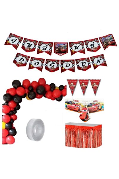 Dizayn Parti Evi Cars Car Party Set Σετ γενεθλίων Κάλυμμα τραπεζιού Τραπέζι Σ...