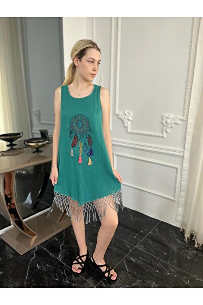 Bohemian Women's Natural Woven Ethnic Summer Mini Dress