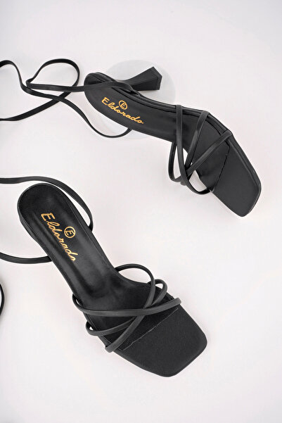 meyra'nın ayakkabıları Women's Black Cross Ankle Strap Heeled Shoes
