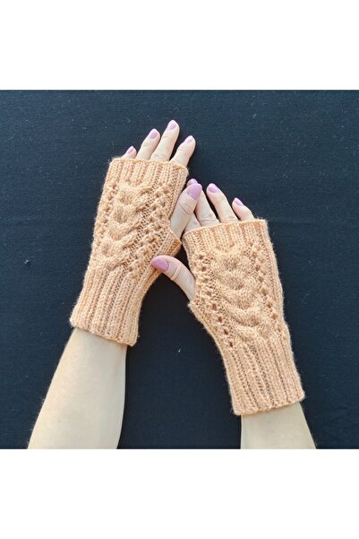 Küçük Burjuva SOMON RENGİ PARMAKSIZ ÖRGÜ ELDİVEN