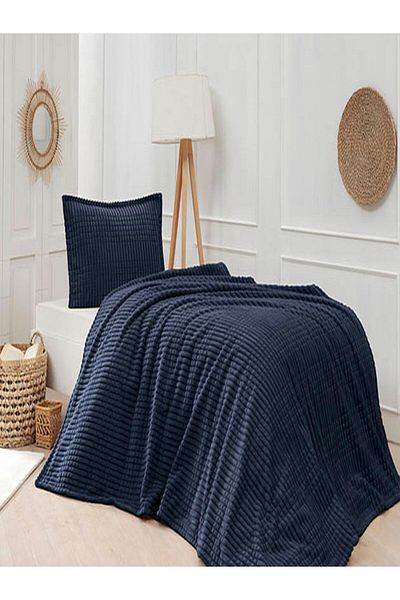 Merinos طقم بطانية فردية مكون من قطعتين من Modern Line - أزرق داكن