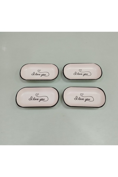 Keramika kayık tabak 4 adet 16x8 cm I LOVE YOU