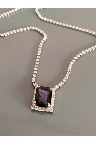 TÜKKAN ACCESSORİES ÖZEL SERİ ELMAS MODEL MOR BAGET TAŞLI SU YOLU KOLYE-KOL139