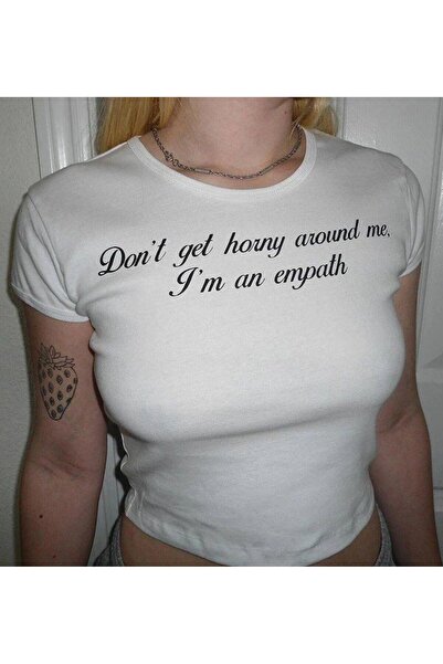 Gofeel Y2k Don't get horny around me Printed Half T-shirt Crop Blouse