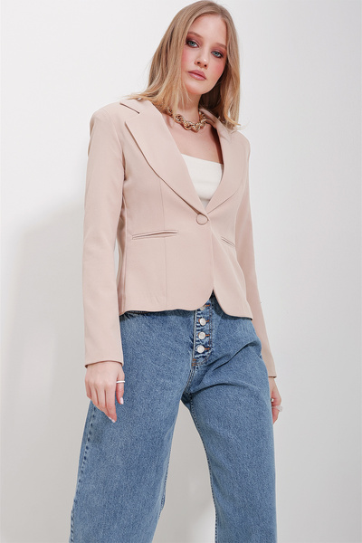 Trend Alaçatı Stili Dámská béžová bunda s podšívkou na jeden knoflík ALC-X11608