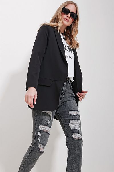 Trend Alaçatı Stili Dámská černá šálová bunda ALC-X11607