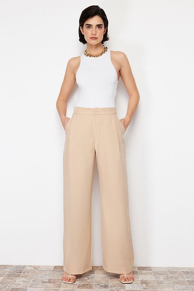 Trendyol Collection Beige Wide Leg Woven Trousers TWOSS24PL00061