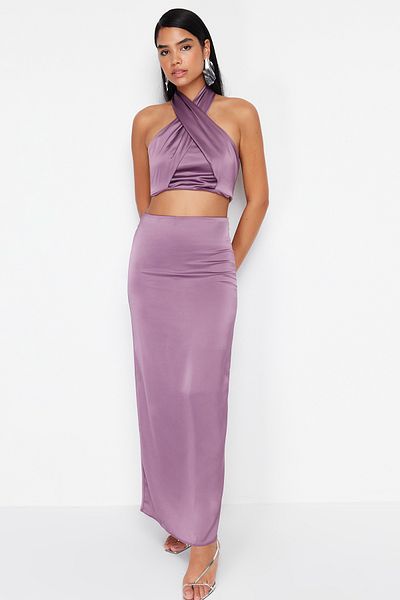 Trendyol Collection Szatén Maxi hosszúságú lila szoknya - TPRSS24ET00005