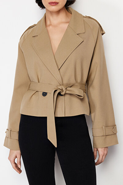 Trendyol Collection Μπουφάν με υφαντό βιζόν Premium Crop TWOSS24BC00010