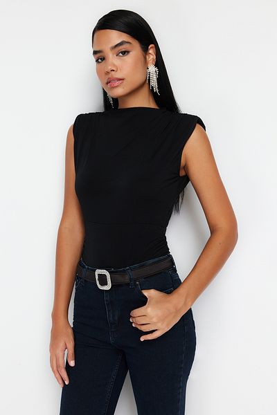Trendyol Collection Černé pletené tělo - zapínání na patentky, namontované TPRSS24BD00012