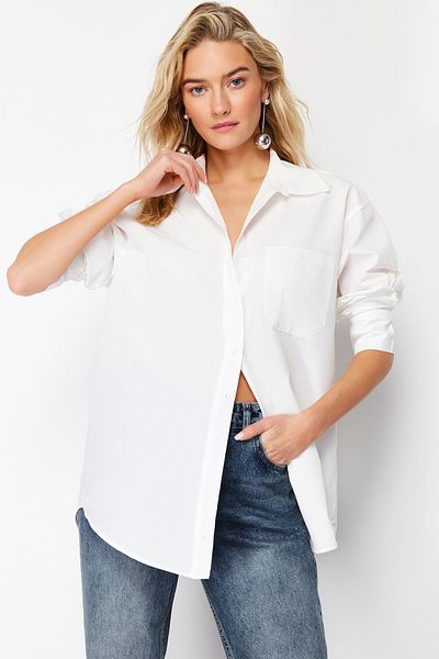 Trendyol Collection Ecru Basic Pocketed Back Pleatless Woven Shirt TWOSS24GO00079