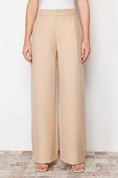 Trendyol Collection Béžové široké tkané kalhoty TWOSS24PL00061