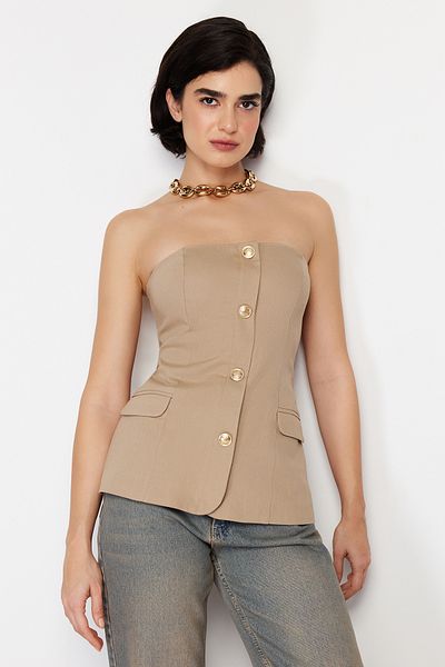 Trendyol Collection Vestă țesută premium fără bretele bej - TWOSS24YE00021