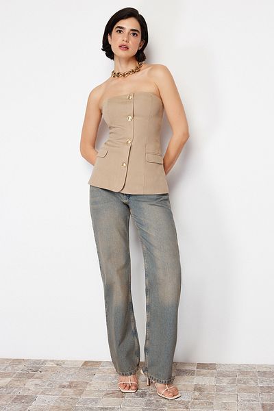 Trendyol Collection Vestă țesută premium fără bretele bej - TWOSS24YE00021