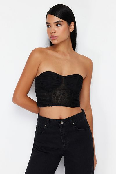 Trendyol Collection Black Body-Sitting Pletená krajka Bustier TPRSS24BS00008