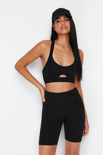 Trendyol Collection Fekete alátámasztott/formáló hátoldal Részletes kötött sportmelltartó THMSS24SS00006