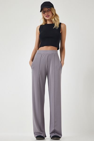 Happiness İstanbul Women's Gray High Waist Stretchy Sweatpants BF00030