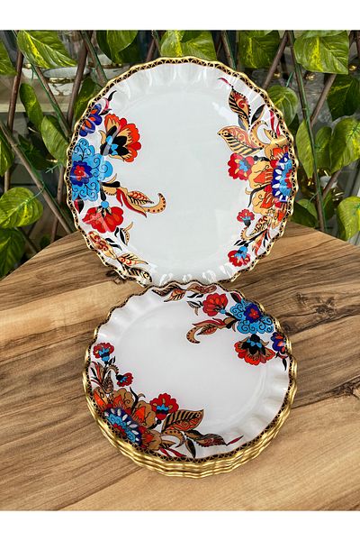 GÜRCÜGLASS Flower Pattern 7 Piece Cake Serving Set
