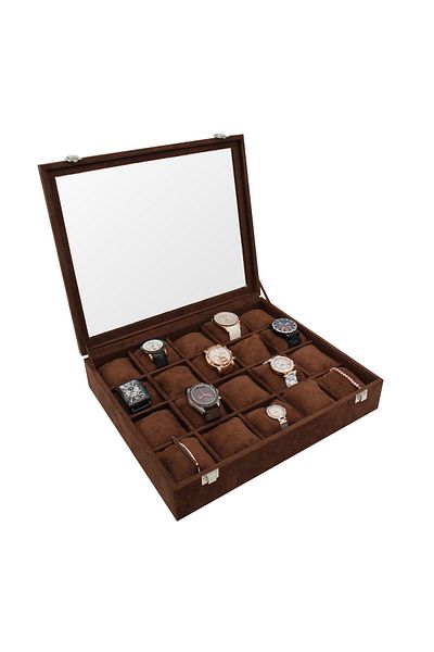 STAND MARKET Κουτί ρολογιών 20 τμχ Alcantara Brown
