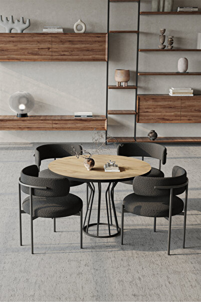 AVVİO Metal Teddy Sandalye 90x90 Yuvarlak Kum Saati Ayak Mutfak Masası Takımı...