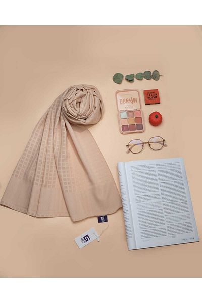 Scarf Μίνι τετράγωνο σιφόν σάλι Jacquard - Bone -