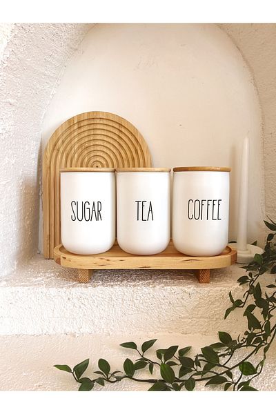 KaiHome 3-Piece Bamboo Lid Wooden Base Tea/Coffee/Candy Jar