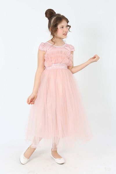 Asortik Kids Παιδικό βραδινό φόρεμα σε πούδρα Νυφικό με μοτίβο γκουπέρ