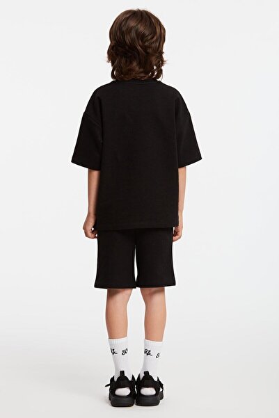 GRIMELANGE Bogota Erkek Çocuk Nakış Işlemeli Bisiklet Yaka Siyah Eşofman Takımı