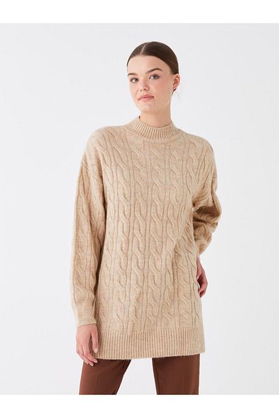 LC Waikiki Tricot de damă cu mânecă lungă, cu model pe jumătate, cu gât rotit