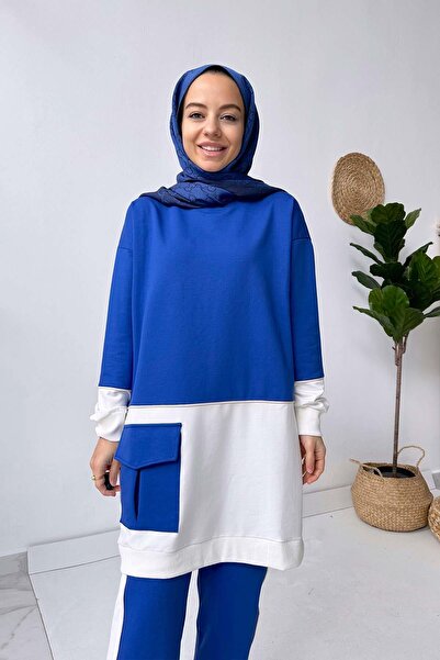 Ka Hijab Double Color Striped 2-Piece Hijab Set - Sax Blue