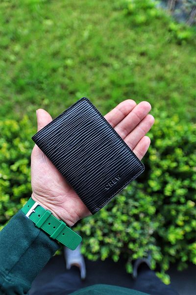 Crew Leather Μαύρη δερμάτινη θήκη κάρτας & πορτοφόλι με σχέδιο