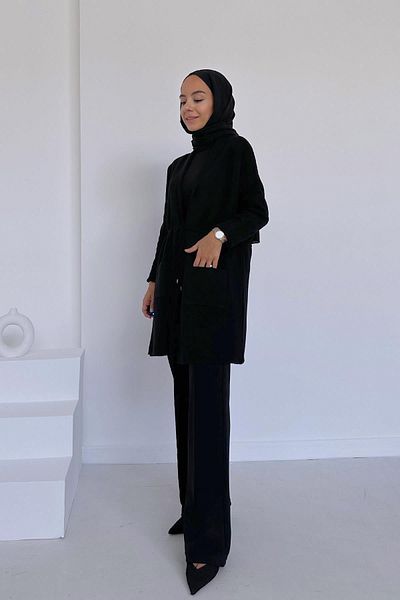Ka Hijab Ζακέτα Mercerized Hijab με διπλή τσέπη - Μαύρη