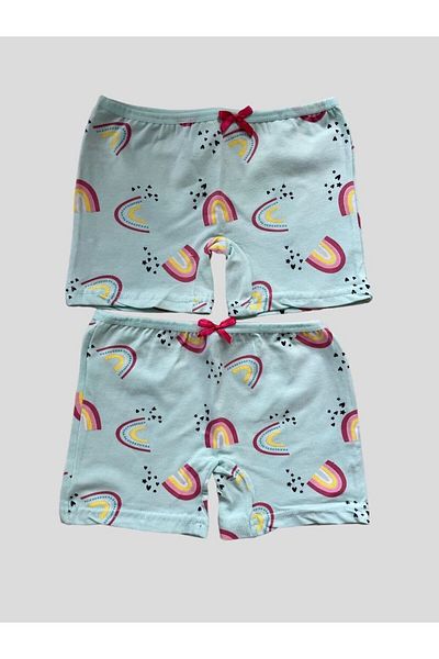 elmas kids Боксерки за момичета, 100% памук, зелени, с дъгови шарки, комплект от 2