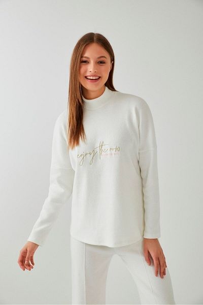 Pamuk & Pamuk Ecru Color Corded Glitter Text Printed Set