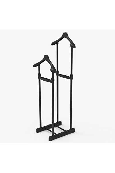 NSD Çift Askılıklı Dilsiz Uşak Elbise Askısı Siyah / Krom - Yükseklik Ayarlı