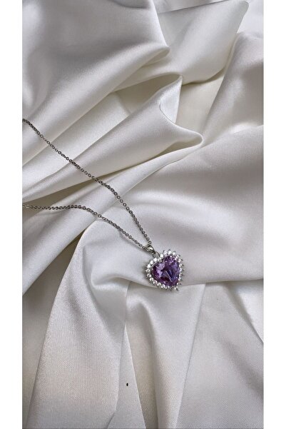 Accessories قلادة فضية اللون على شكل قلب أرجواني من الفولاذ